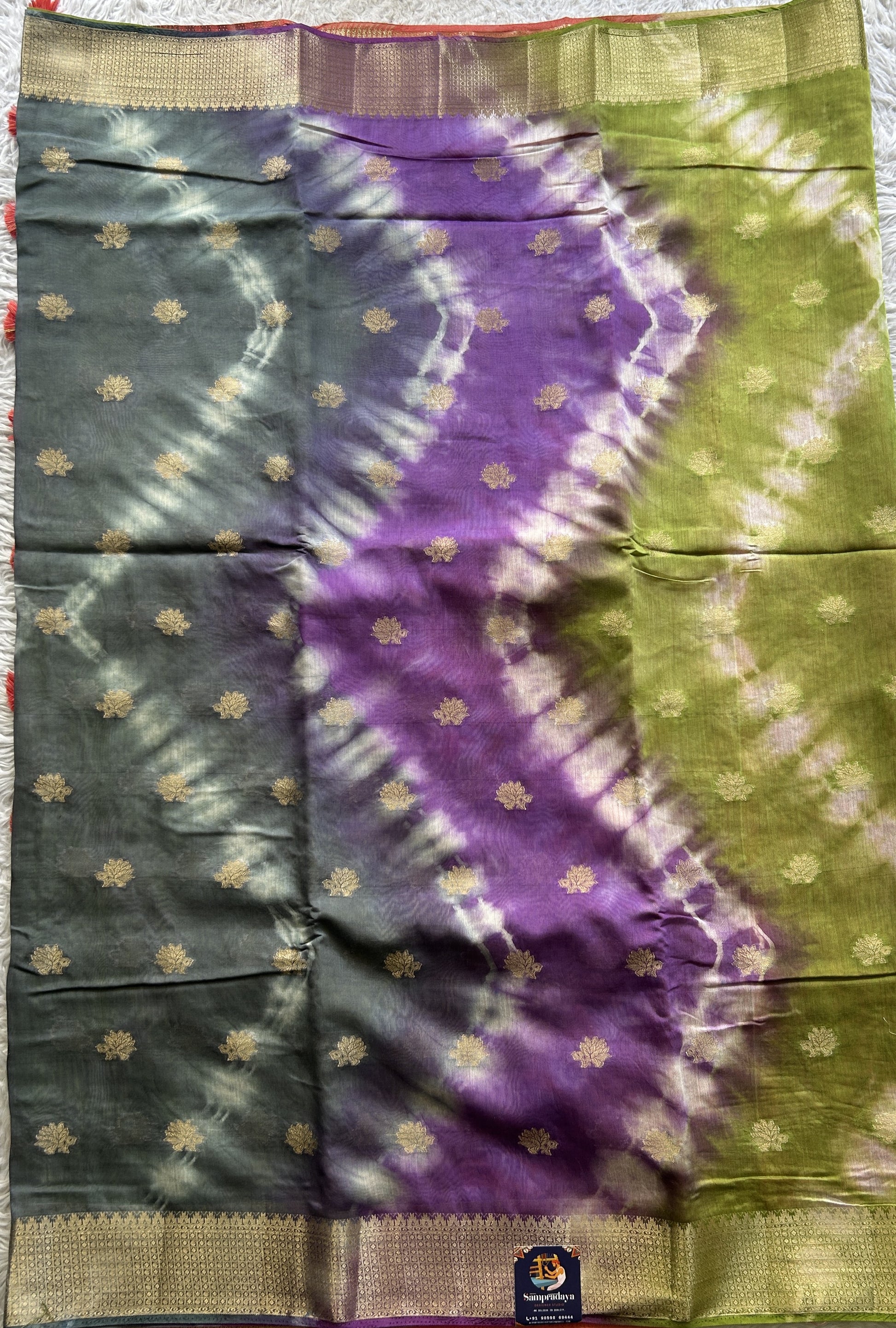 Semi Tussar Saree Multi Colored Elegantly Paired with a Zari Border. - Sampradaya Designer Studio