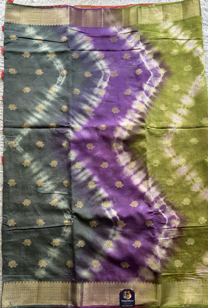 Semi Tussar Saree Multi Colored Elegantly Paired with a Zari Border. - Sampradaya Designer Studio