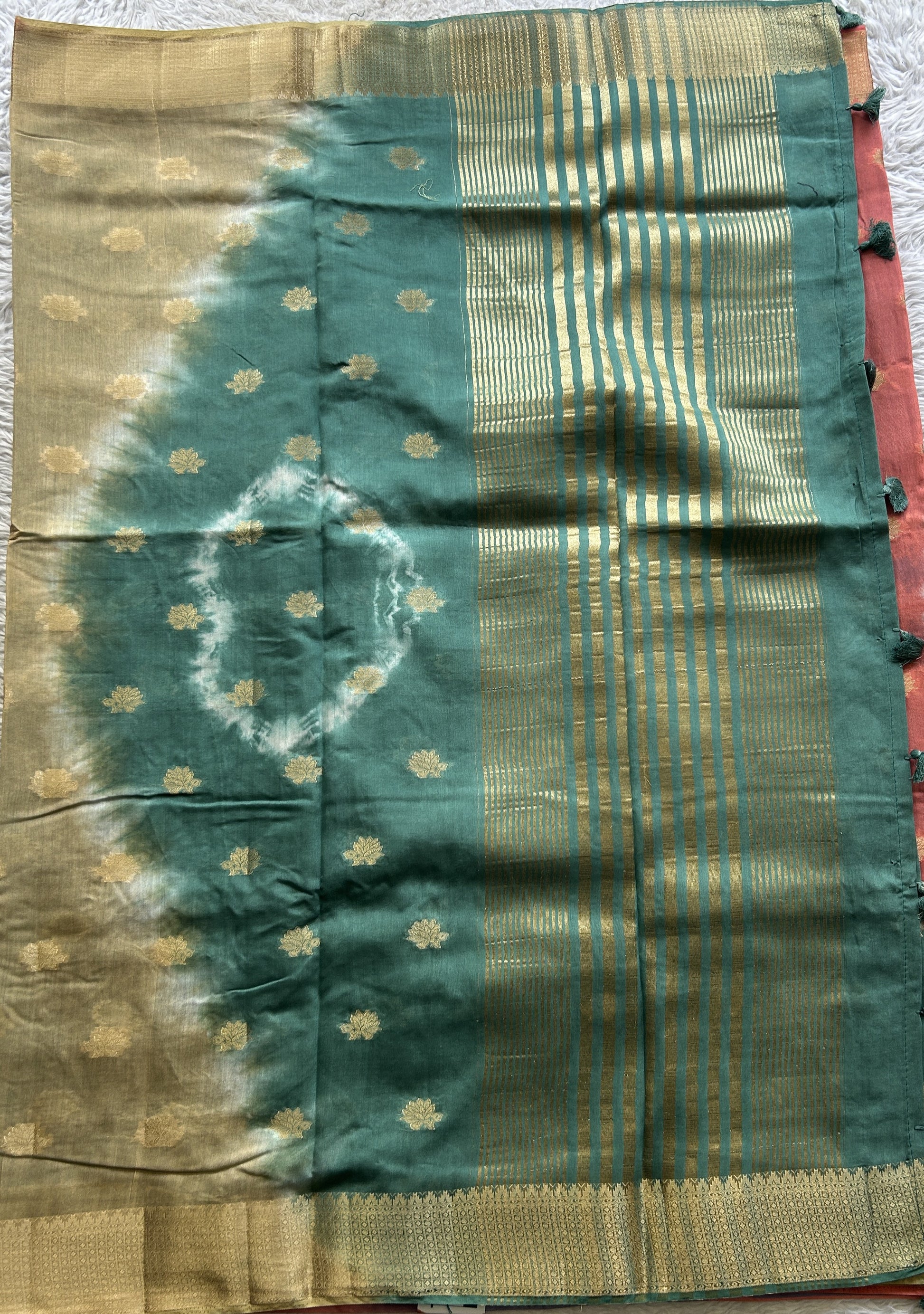 Semi Tussar Saree Multi Colored Elegantly Paired with a Zari Border. - Sampradaya Designer Studio