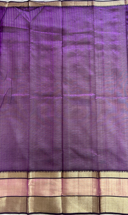 Mangalagiri Plain Pattu Saree Purple colored Saree complemented with a Gold Mangalagiri Gap Border - Sampradaya Designer Studio