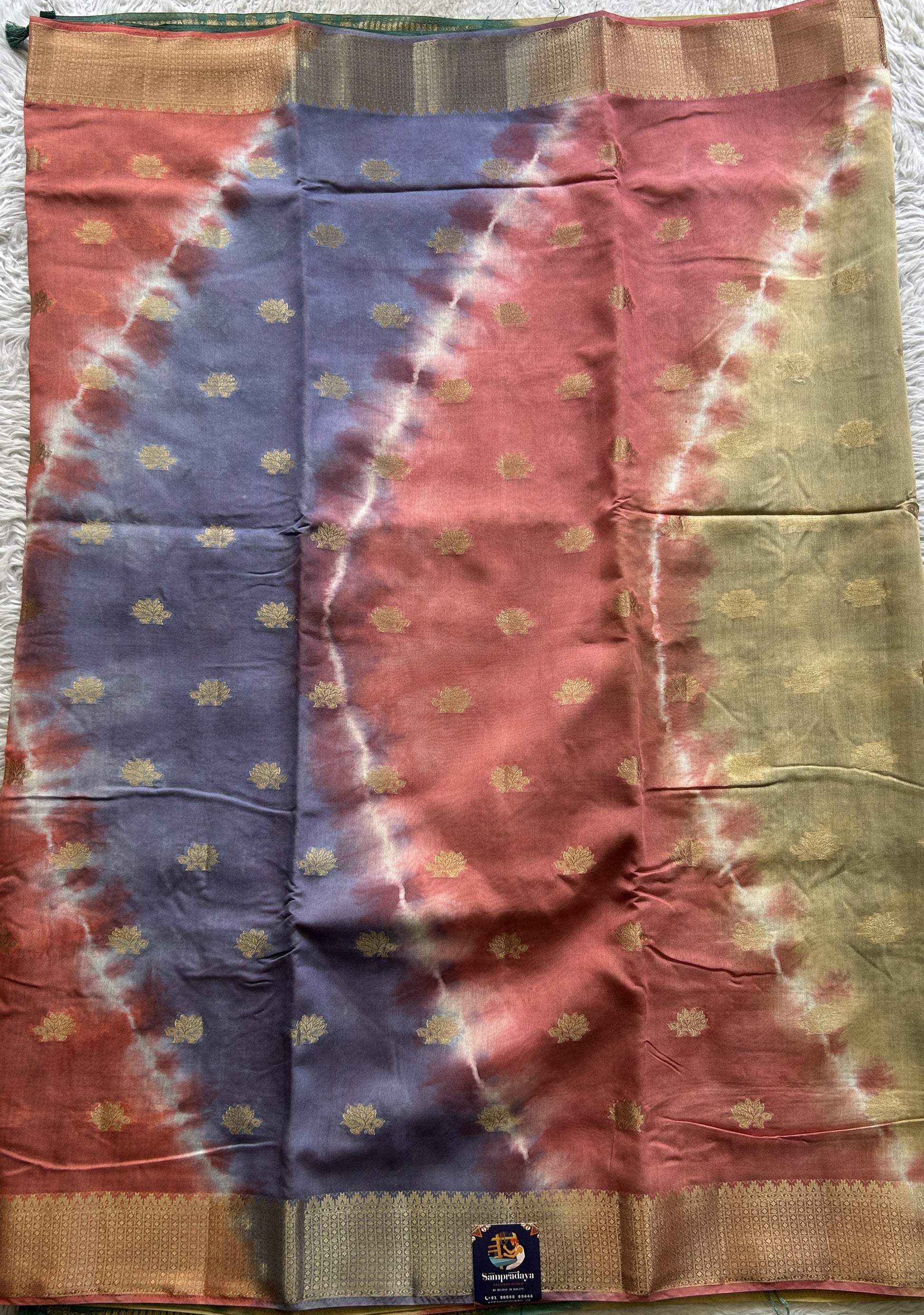 Semi Tussar Saree Multi Colored Elegantly Paired with a Zari Border. - Sampradaya Designer Studio