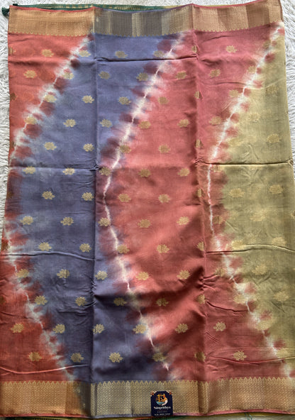 Semi Tussar Saree Multi Colored Elegantly Paired with a Zari Border. - Sampradaya Designer Studio