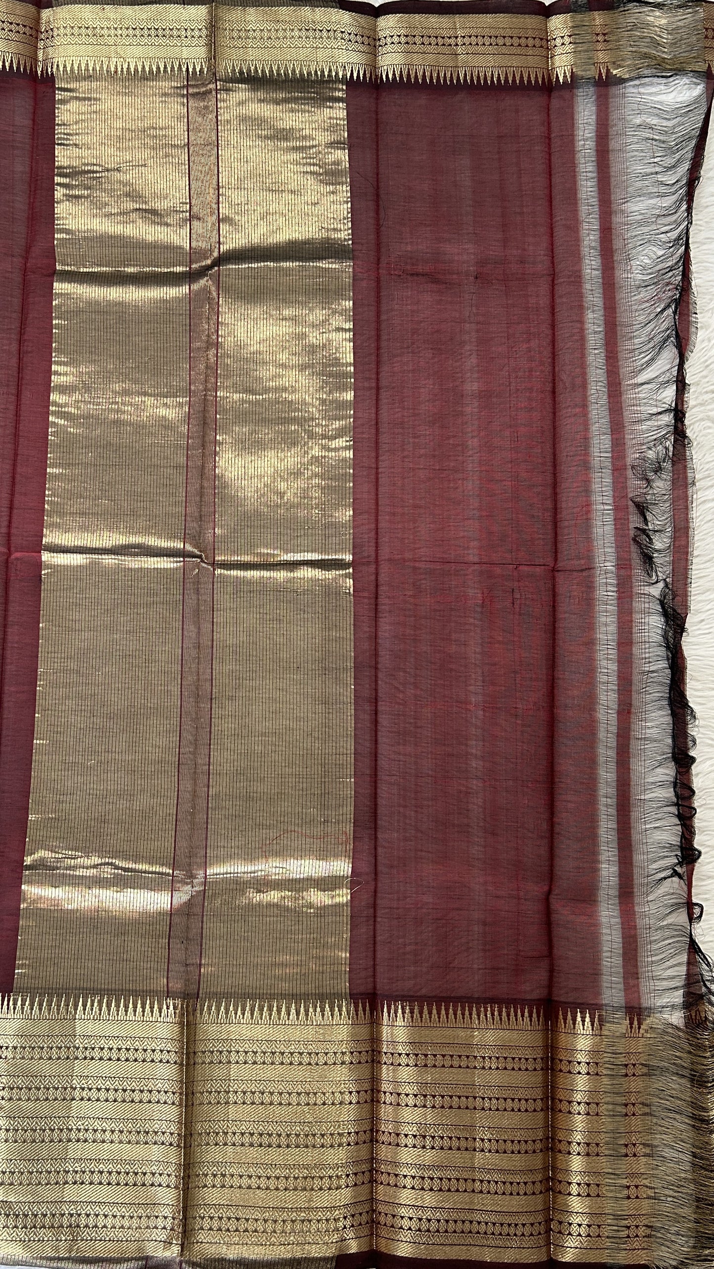Mangalagiri Plain Pattu Saree Brown colored Saree complemented with a Gold Mangalagiri  Border - Sampradaya Designer Studio