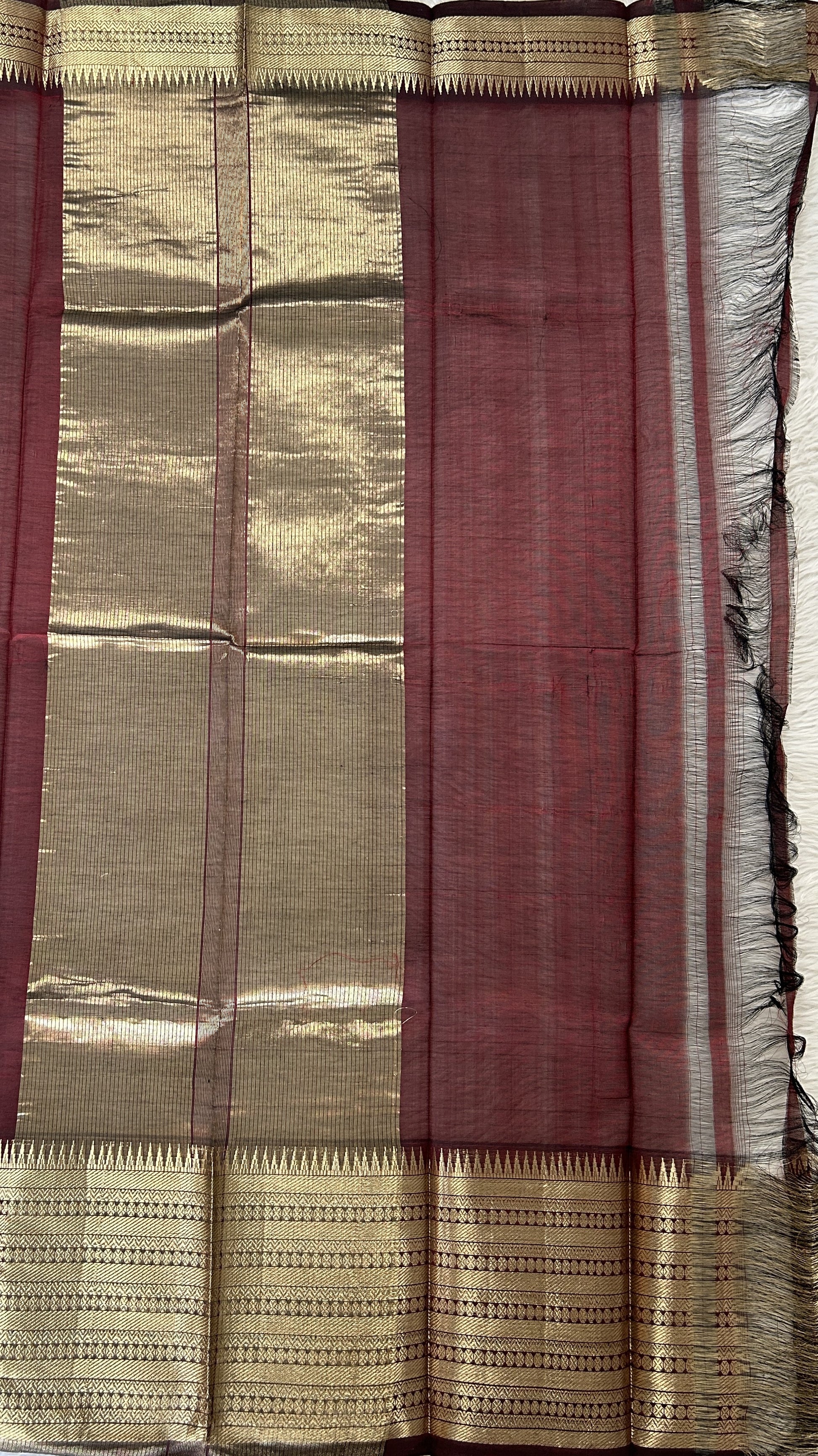 Mangalagiri Plain Pattu Saree Brown colored Saree complemented with a Gold Mangalagiri  Border - Sampradaya Designer Studio