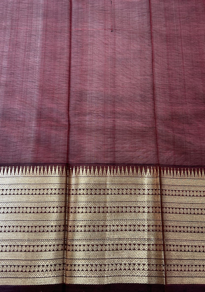 Mangalagiri Plain Pattu Saree Brown colored Saree complemented with a Gold Mangalagiri  Border - Sampradaya Designer Studio