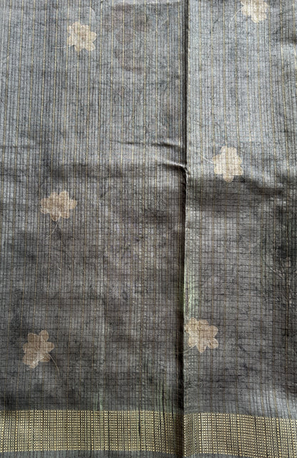 Semi Tussar Saree Gray Colored complemented with a Zari Border. - Sampradaya Designer Studio