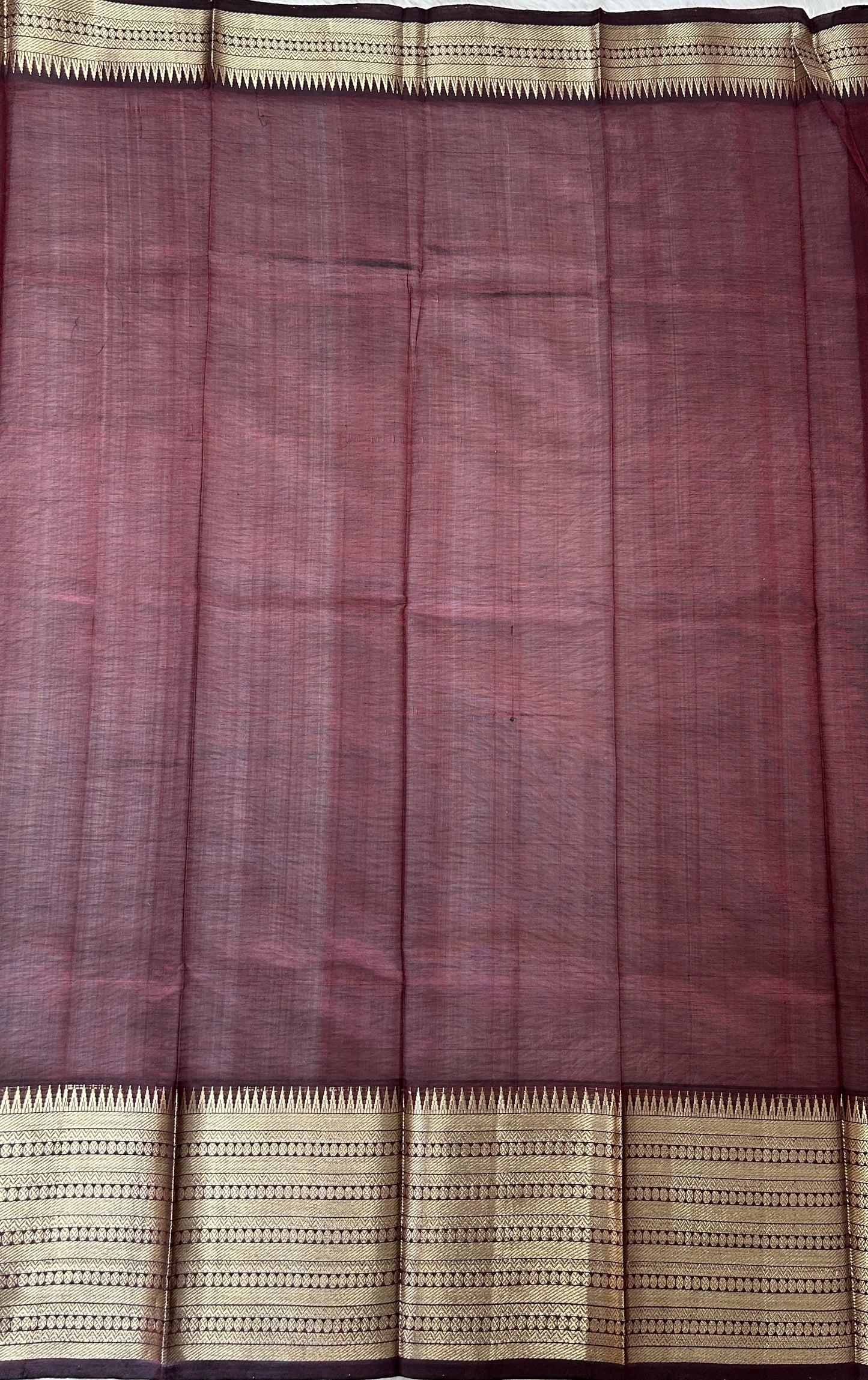 Mangalagiri Plain Pattu Saree Brown colored Saree complemented with a Gold Mangalagiri  Border - Sampradaya Designer Studio