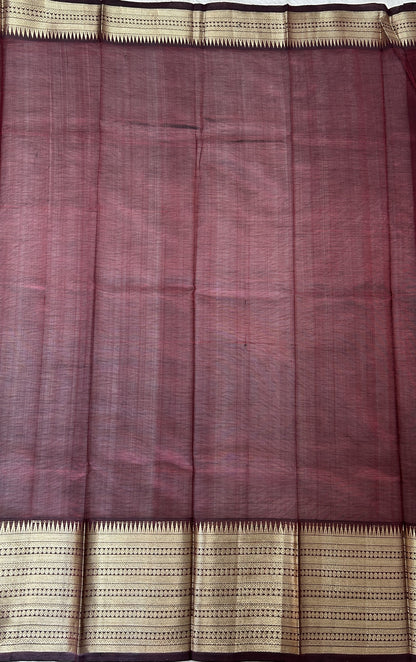 Mangalagiri Plain Pattu Saree Brown colored Saree complemented with a Gold Mangalagiri  Border - Sampradaya Designer Studio