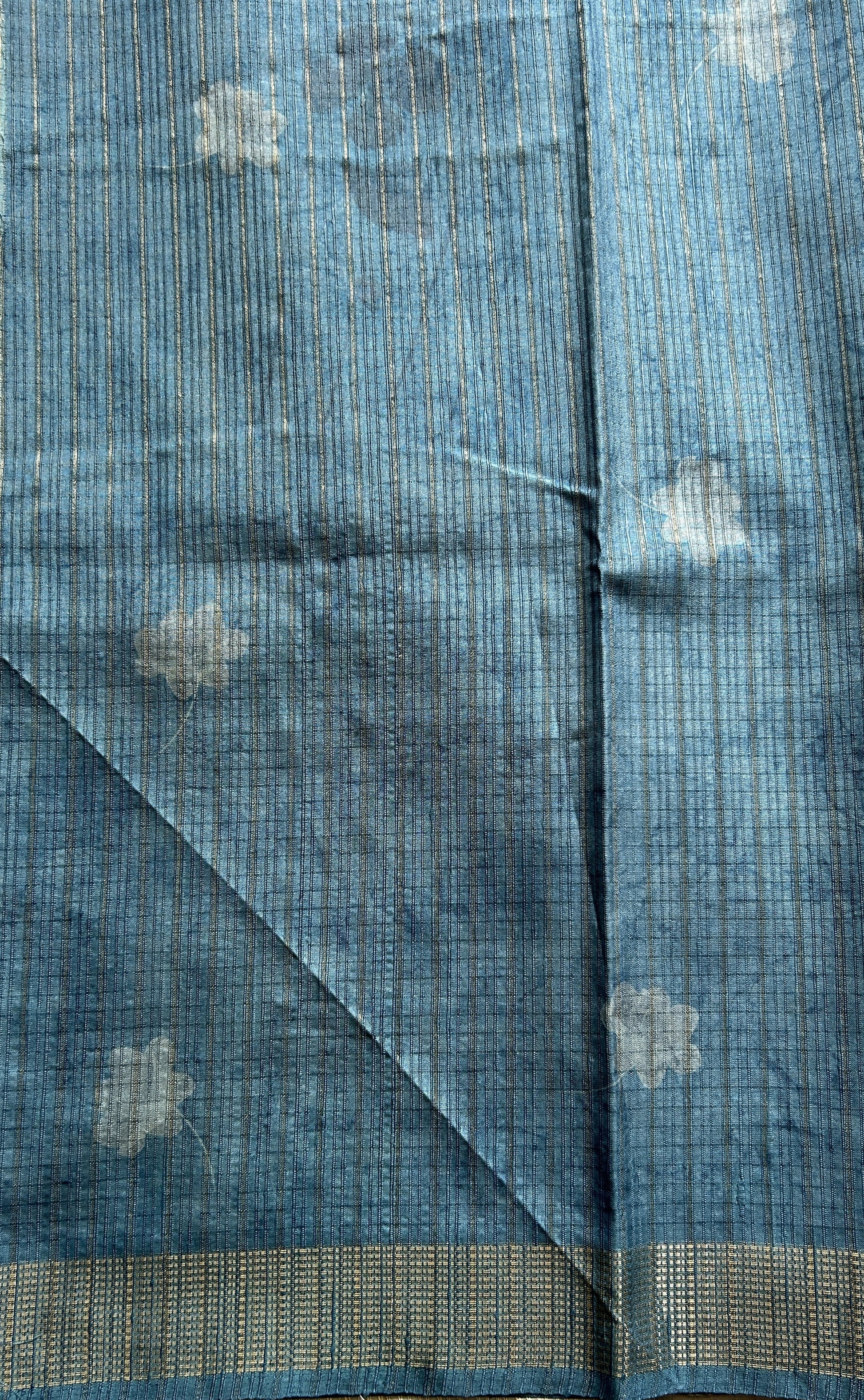 Semi Tussar Saree Light Blue Colored complemented with a Zari Border. - Sampradaya Designer Studio