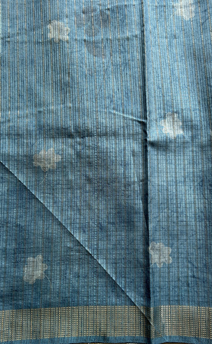 Semi Tussar Saree Light Blue Colored complemented with a Zari Border. - Sampradaya Designer Studio