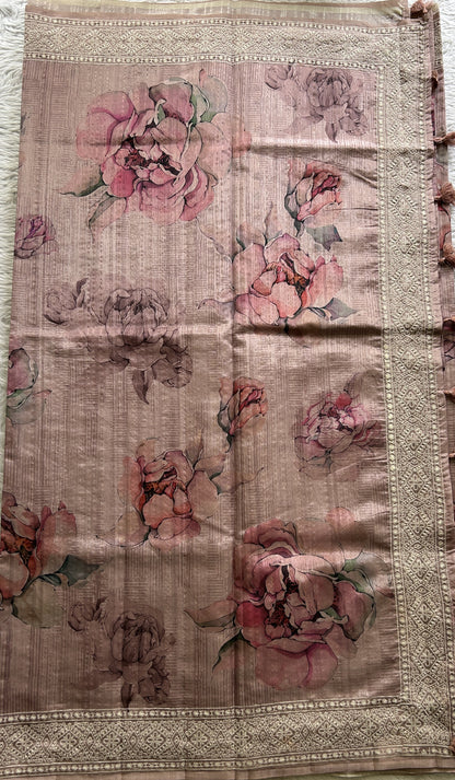 Semi Tussar Saree Onion Pink Colored complemented with a Zari Border. - Sampradaya Designer Studio