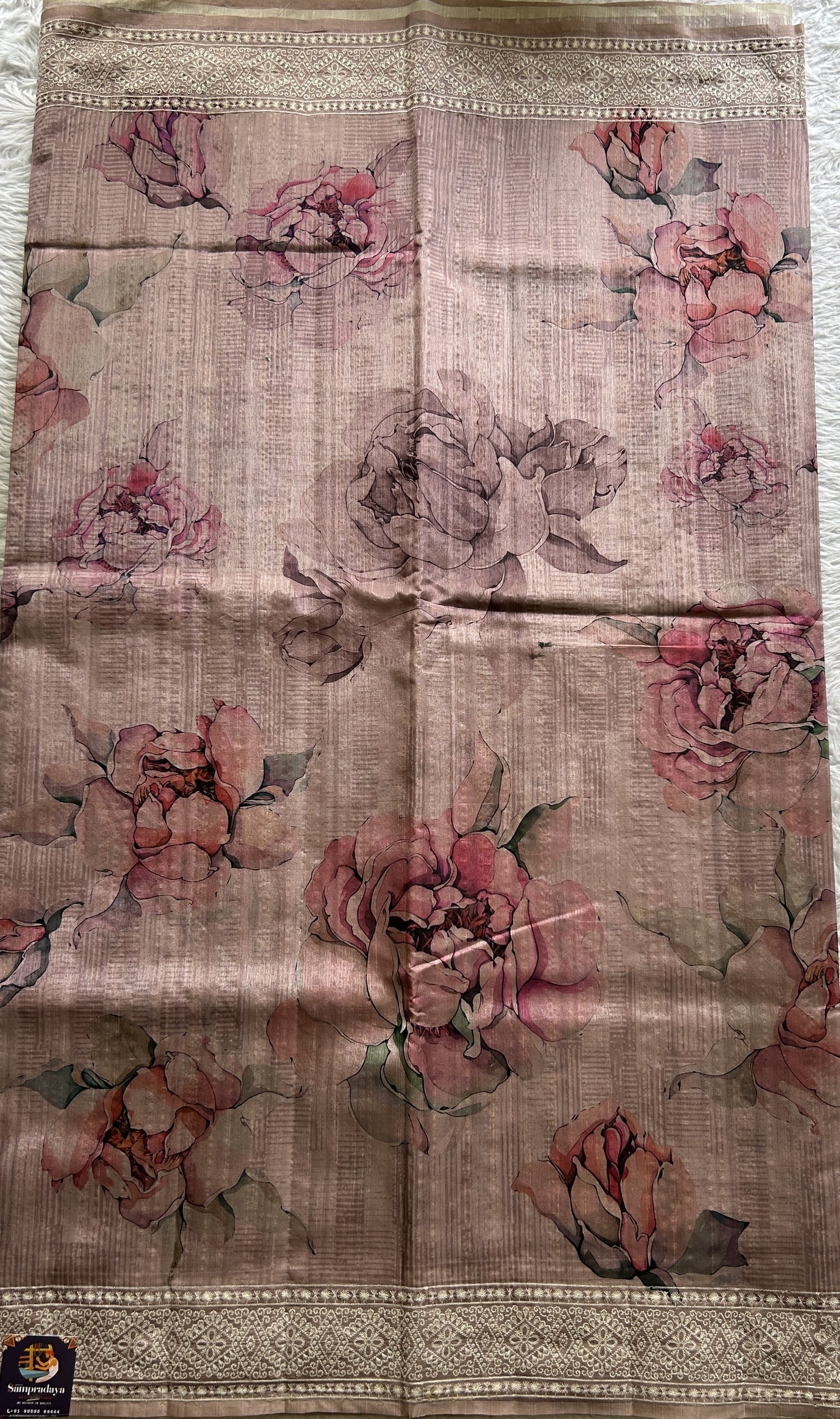 Semi Tussar Saree Onion Pink Colored complemented with a Zari Border. - Sampradaya Designer Studio