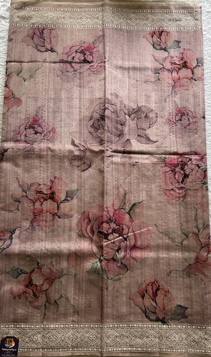 Semi Tussar Saree Onion Pink Colored complemented with a Zari Border. - Sampradaya Designer Studio