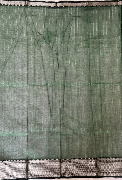 Mangalagiri Plain Pattu Saree Bottle Green colored Saree complemented with a Silver Mangalagiri Border - Sampradaya Designer Studio