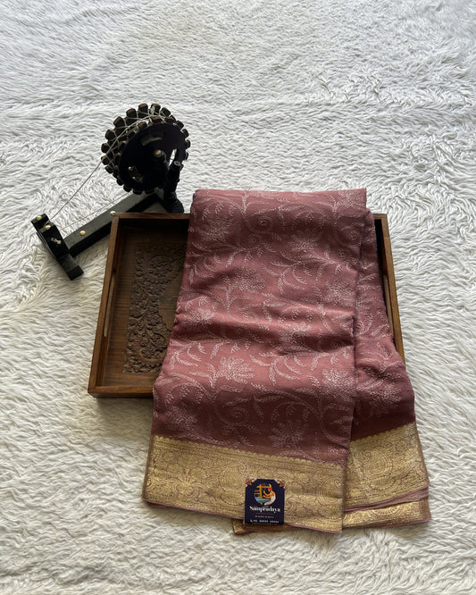 Semi Georgette Saree Mauve Colored Elegantly Paired with a Zari Border. - Sampradaya Designer Studio