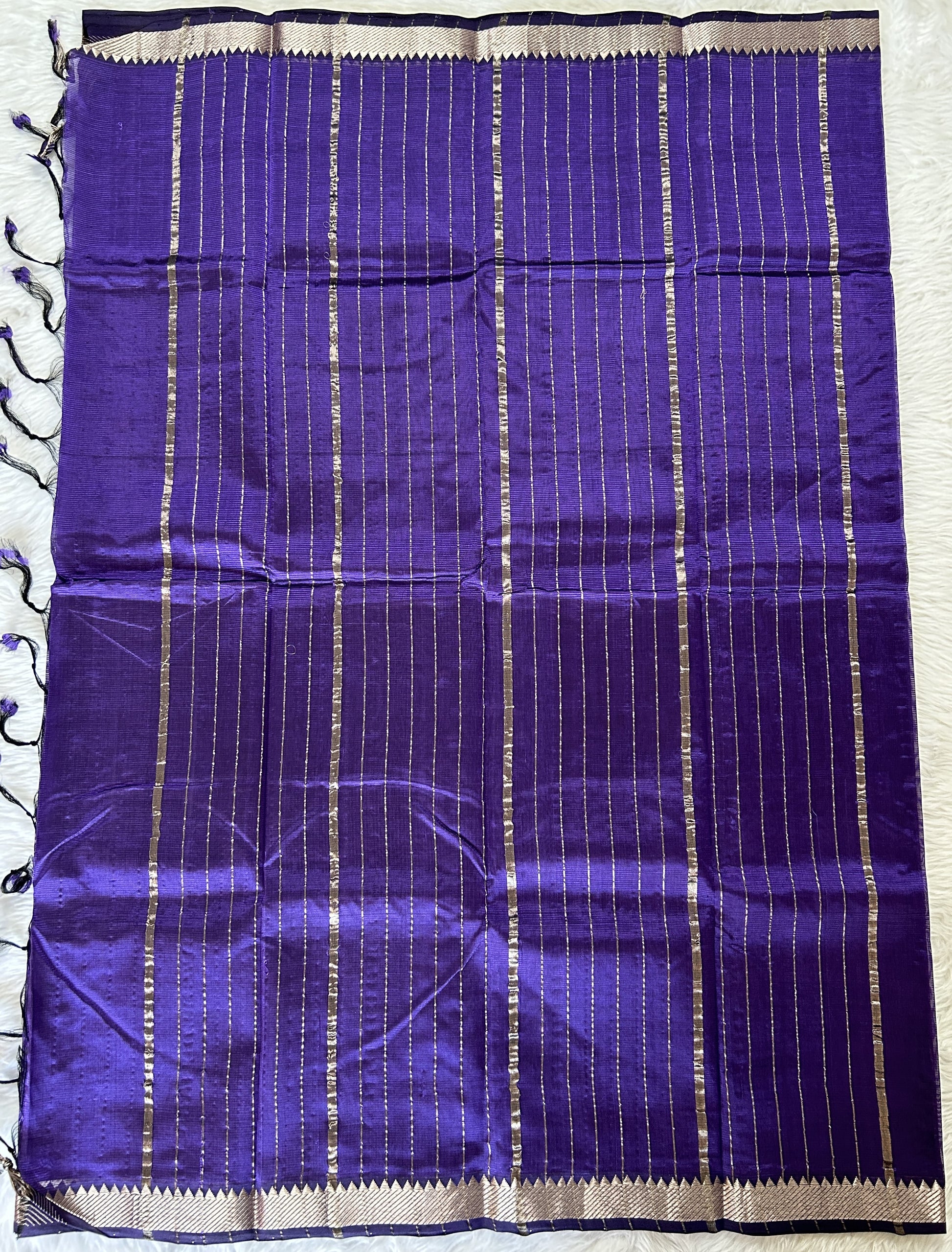 Mangalagiri Plain Pattu Saree Solid Purple colored Saree complemented with a Gold Mangalagiri Border - Sampradaya Designer Studio