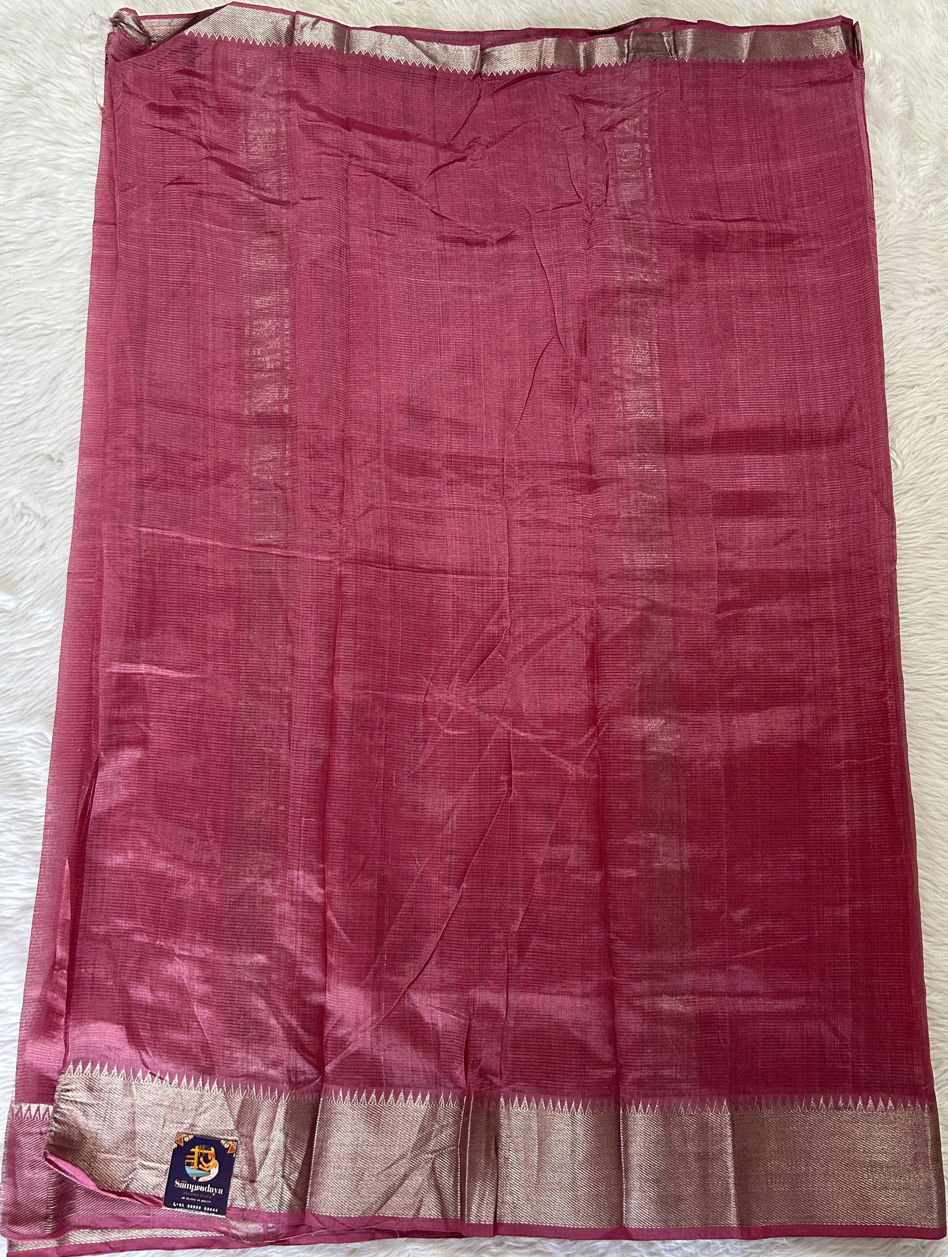 Peach pink plain Mangalagiri Handloom Saree main image 0