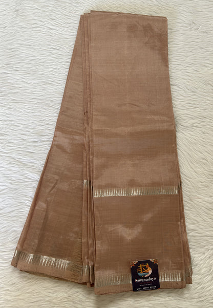 Mangalagiri Plain Pattu Saree Beige colored Saree complemented with a Silver Mangalagiri Gap Border - Sampradaya Designer Studio