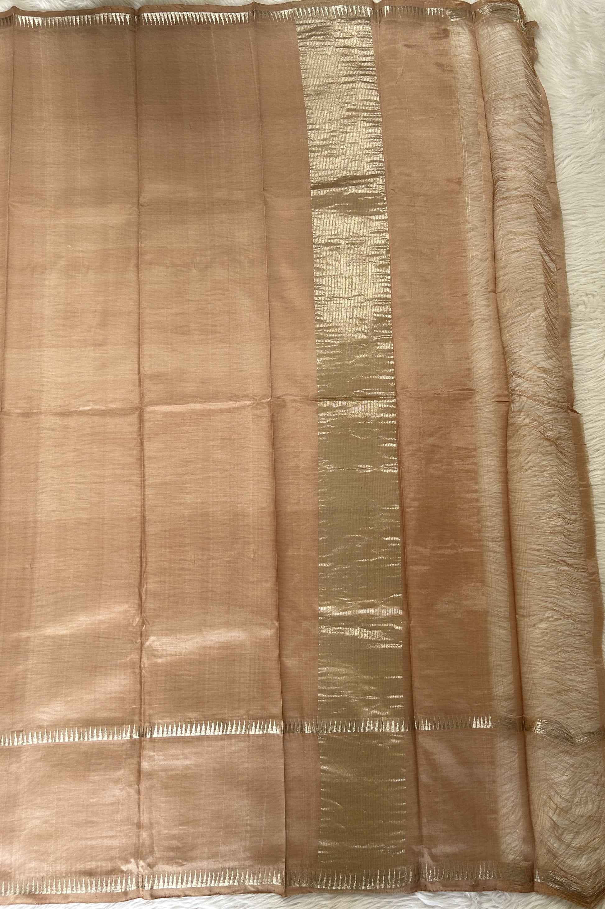 Mangalagiri Plain Pattu Saree Beige colored Saree complemented with a Silver Mangalagiri Gap Border - Sampradaya Designer Studio