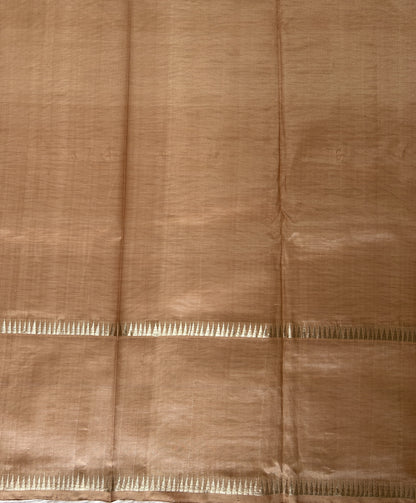Mangalagiri Plain Pattu Saree Beige colored Saree complemented with a Silver Mangalagiri Gap Border - Sampradaya Designer Studio