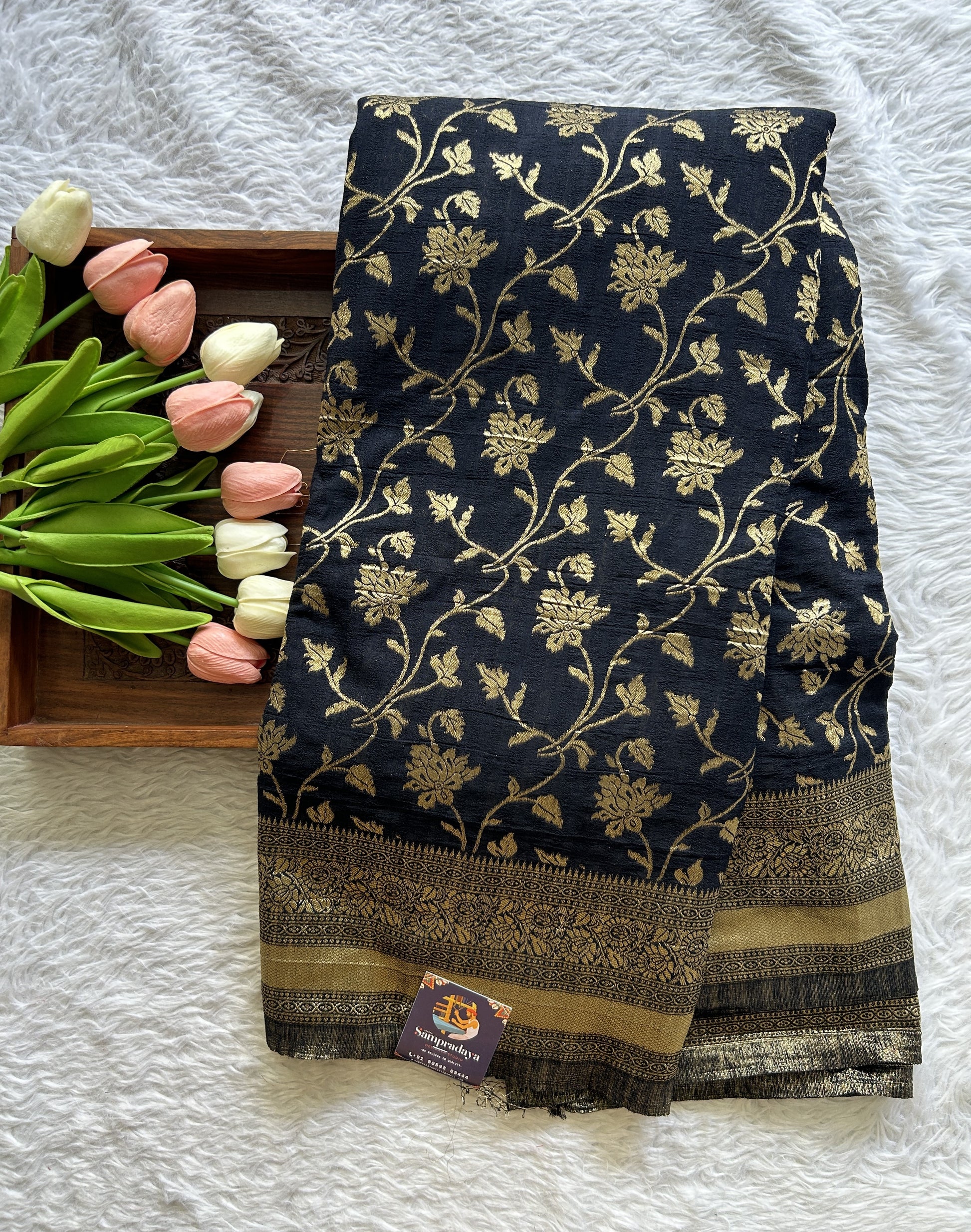 Semi Georgette Saree Carbon Blue Colored Complemented with a Zari Border. - Sampradaya Designer Studio