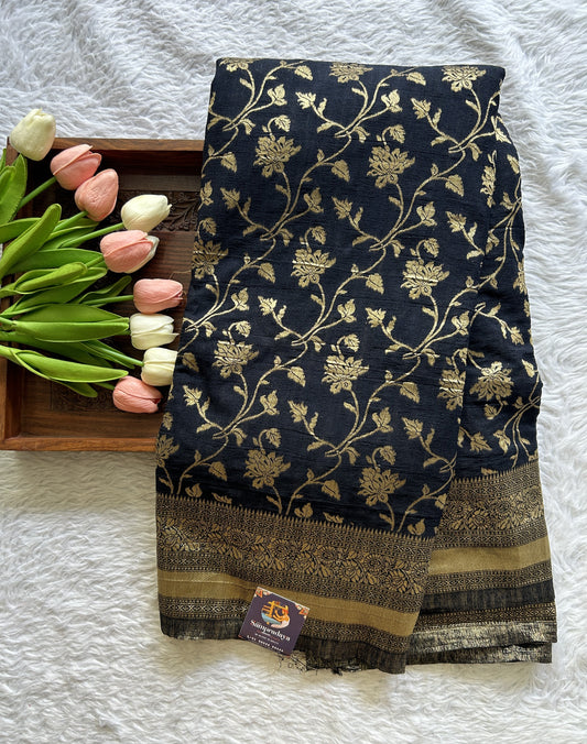 Semi Georgette Saree Carbon Blue Colored Complemented with a Zari Border. - Sampradaya Designer Studio