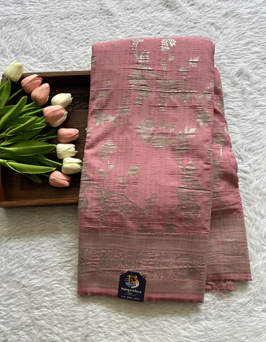 Semi Georgette Saree Pink Colored Complemented with a Zari Border. - Sampradaya Designer Studio
