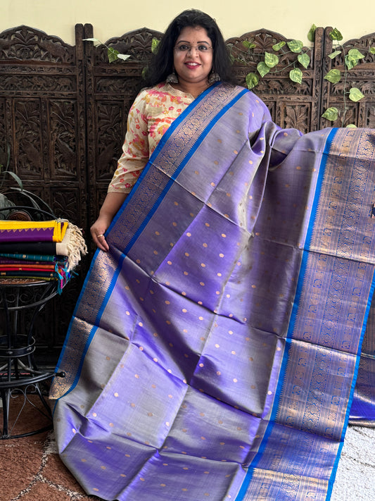 Gadwal Silk Saree  Carolina Colored Complemented With Gold Zari Border