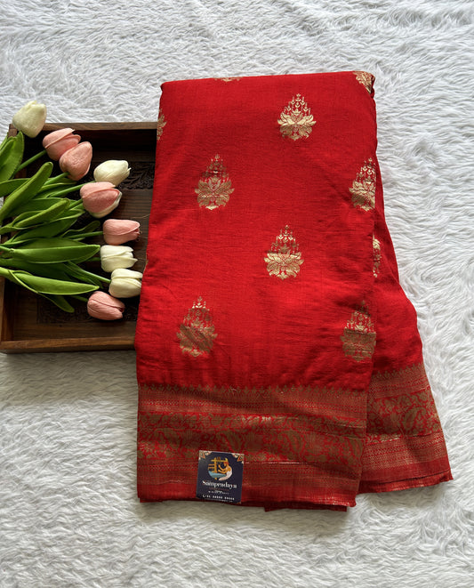 Semi Georgette Saree Red Colored Complemented with a Zari Border. - Sampradaya Designer Studio