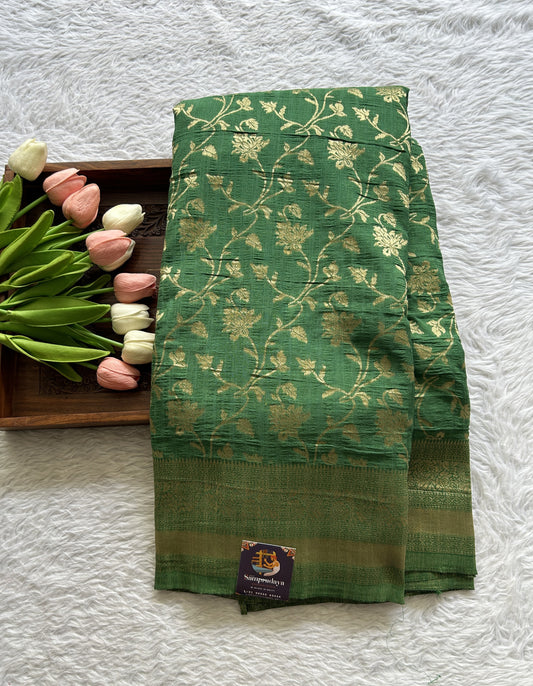 Semi Georgette Saree Green Colored Complemented with a Zari Border. - Sampradaya Designer Studio