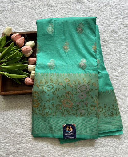 Semi Georgette Saree Sea Green Colored Complemented with a Zari Border. - Sampradaya Designer Studio