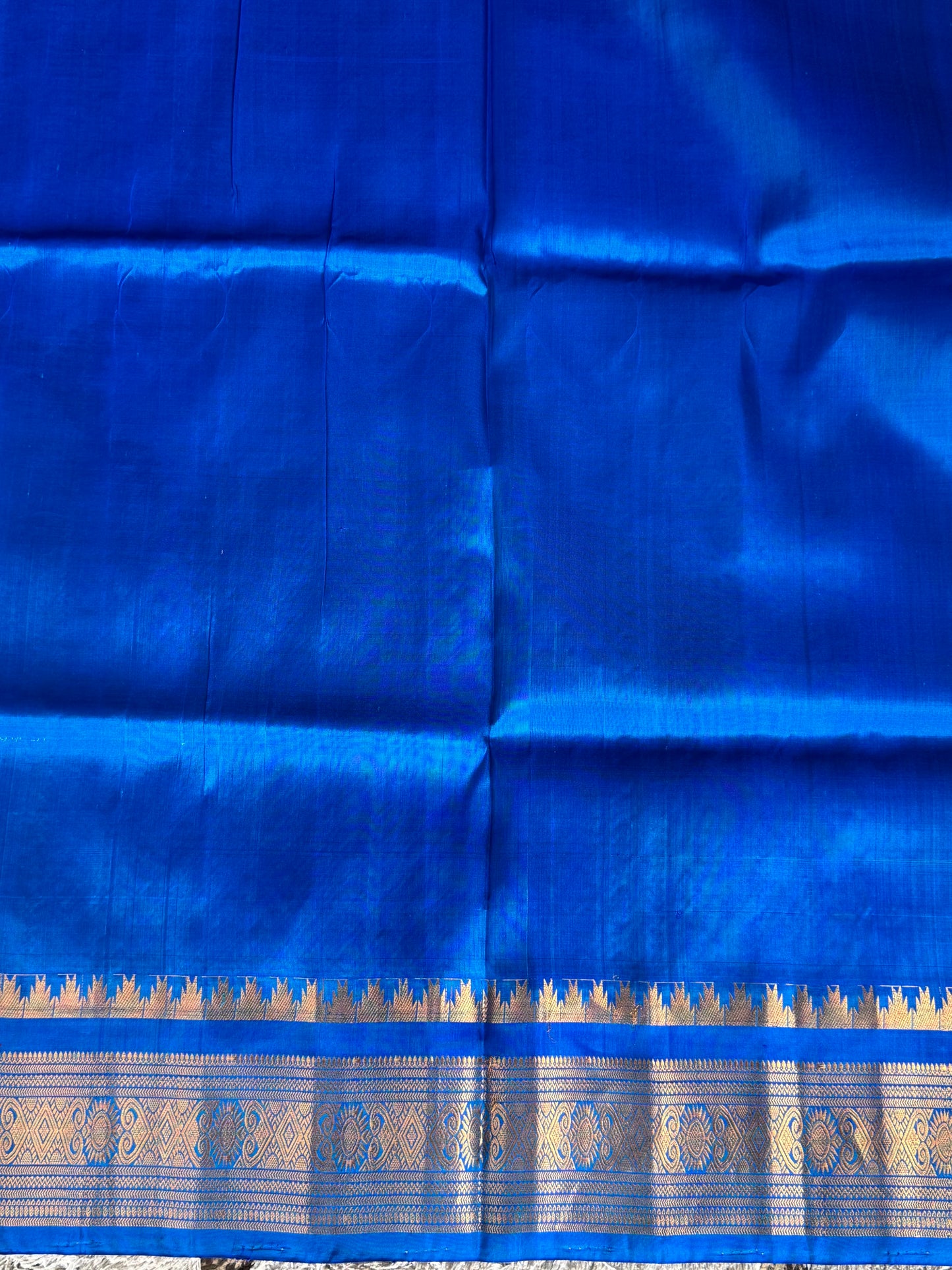 Gadwal Silk Saree Dark Aqua Colored Complemented With Gold Zari Border - Sampradaya Designer Studio