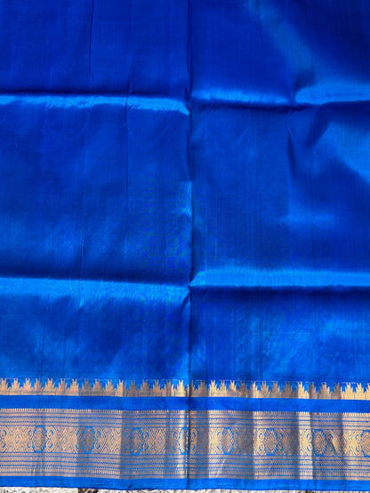 Gadwal Silk Saree Dark Aqua Colored Complemented With Gold Zari Border - Sampradaya Designer Studio