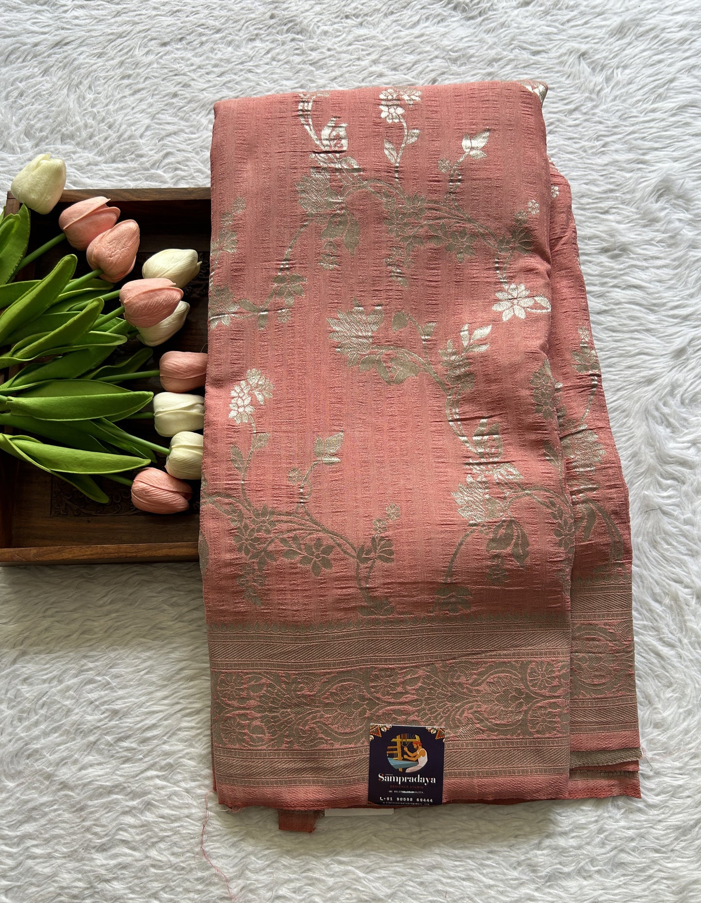 Semi Georgette Saree Baby Pink Colored Complemented with a Zari Border. - Sampradaya Designer Studio