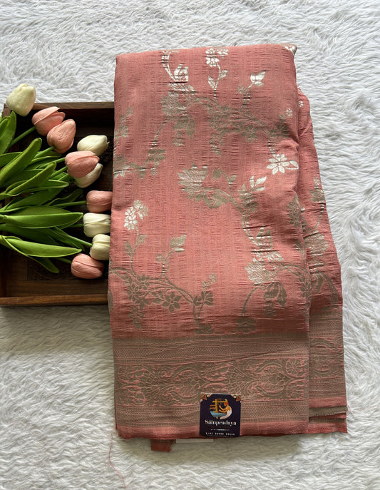 Semi Georgette Saree Baby Pink Colored Complemented with a Zari Border. - Sampradaya Designer Studio