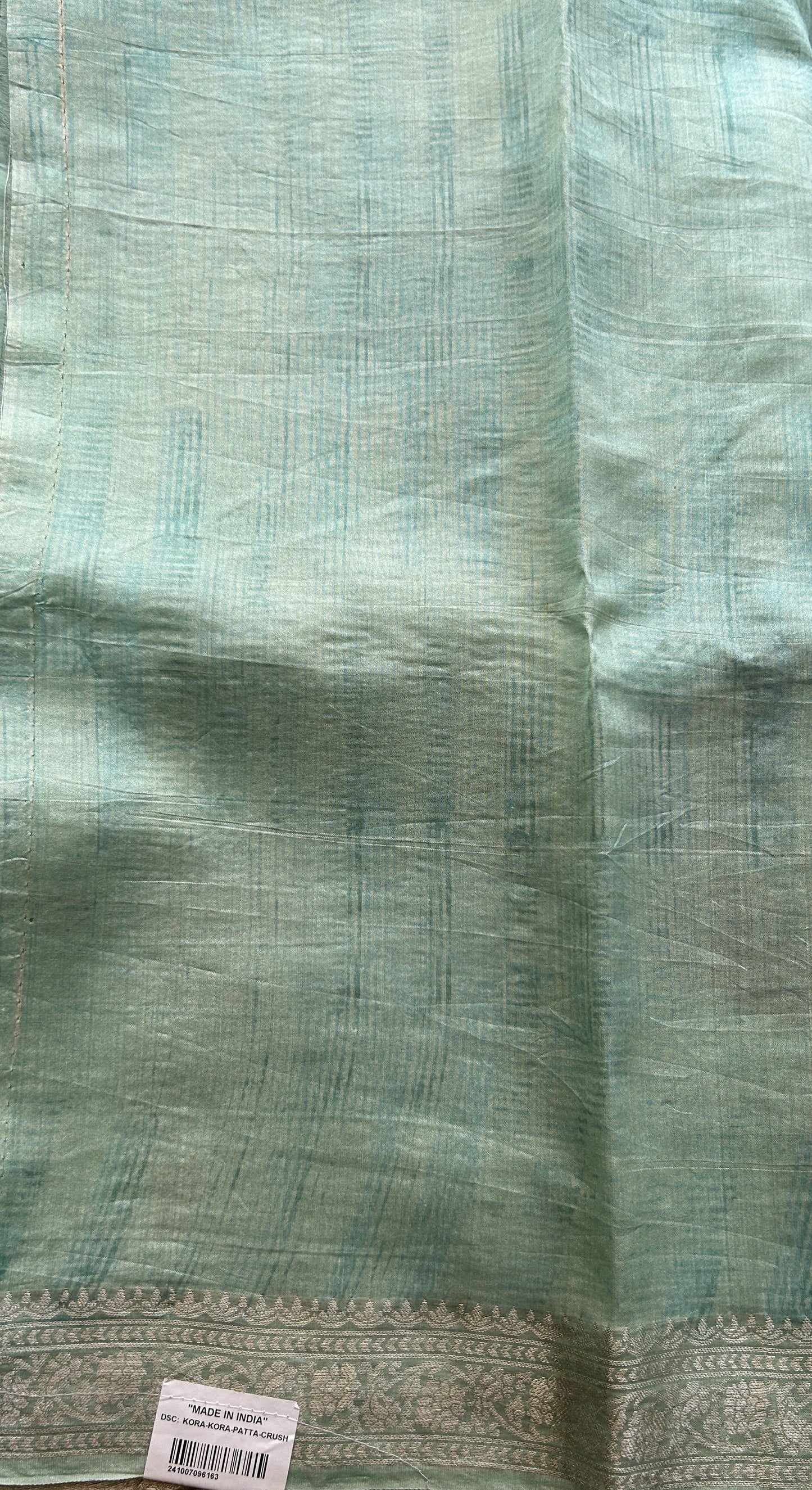 Banarasi Crushed Silk Saree Sea Blue Colored Complemented with a Zari border. - Sampradaya Designer Studio