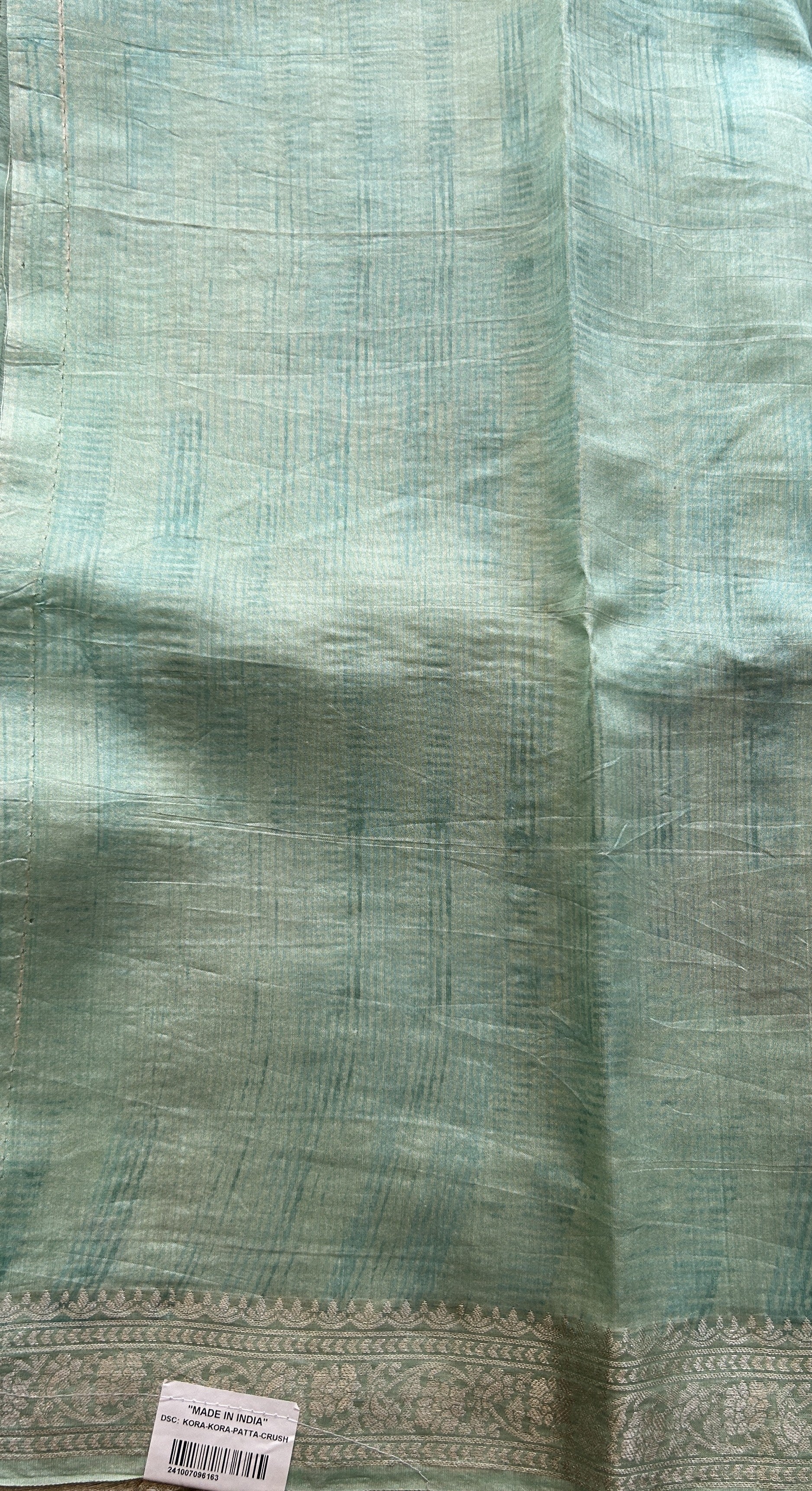 Banarasi Crushed Silk Saree Sea Blue Colored Complemented with a Zari border. - Sampradaya Designer Studio