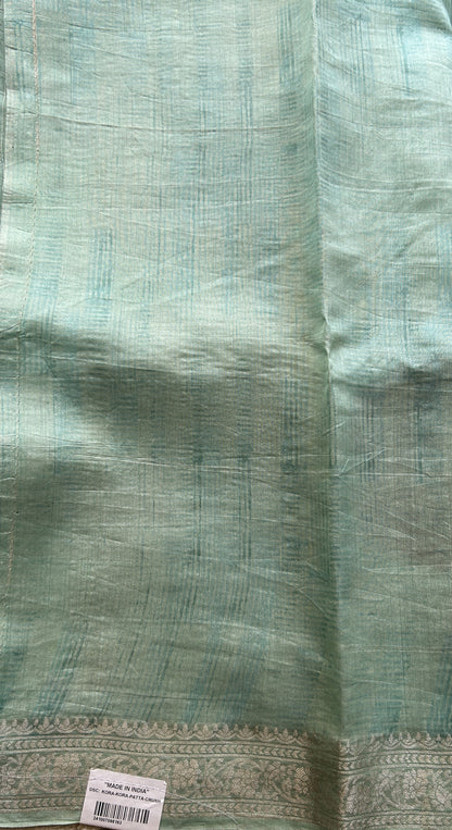 Banarasi Crushed Silk Saree Sea Blue Colored Complemented with a Zari border. - Sampradaya Designer Studio