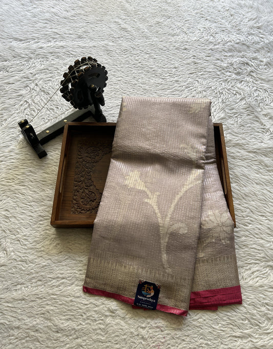 Tissue Organza Saree Light Baby Pink Colored Complemented with a Borderless. - Sampradaya Designer Studio