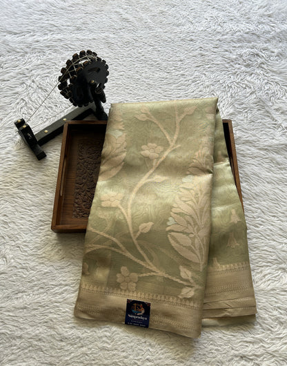 Tissue Organza Allover Saree Very Light Green Colored Complemented with a Borderless. - Sampradaya Designer Studio