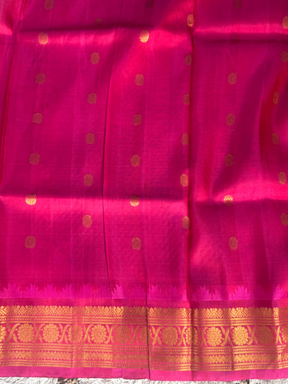 Gadwal Silk Saree Apricot Colored Complemented With Gold Zari Border