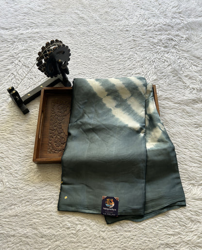 Satin Georgette Bandhani Saree Elephant Gray Colored Elegantly Paired with a Borderless. - Sampradaya Designer Studio