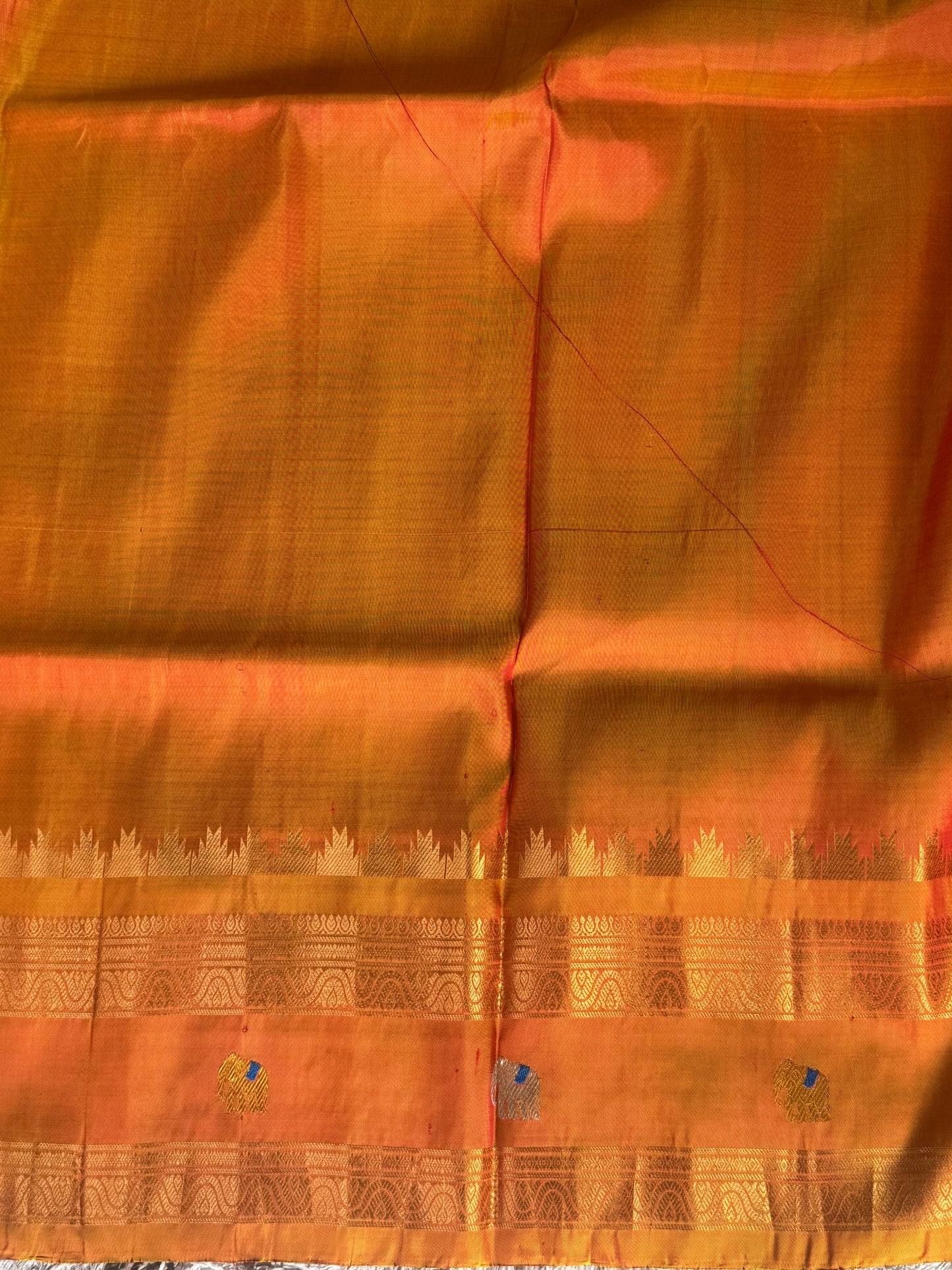 Gadwal Silk Saree Red Colored Complemented With Gold Zari Border - Sampradaya Designer Studio