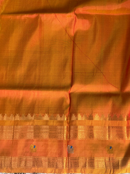 Gadwal Silk Saree Red Colored Complemented With Gold Zari Border - Sampradaya Designer Studio