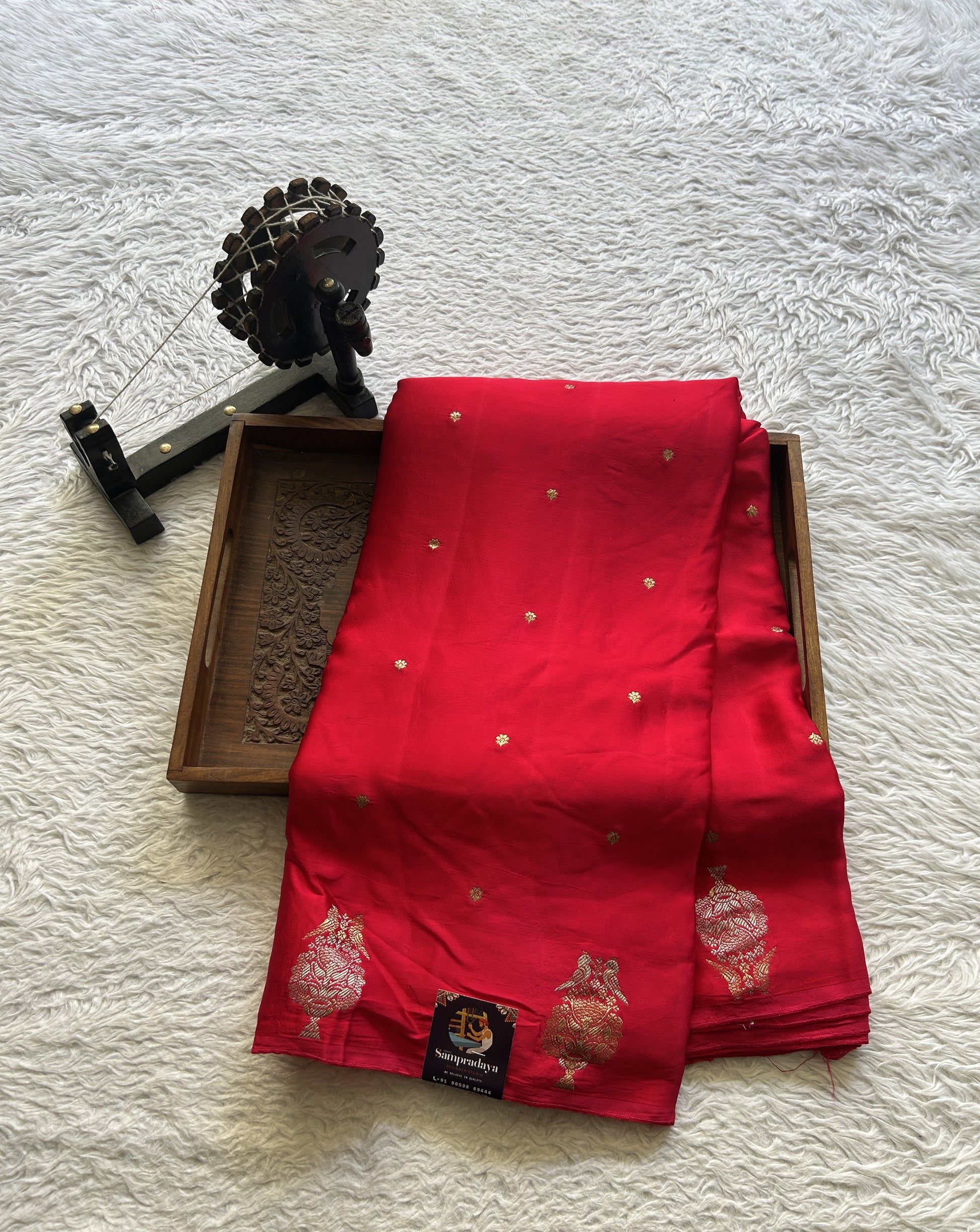 Mona Silk Saree Dark Hot Pink Colored Complemented with a Buti Border. - Sampradaya Designer Studio
