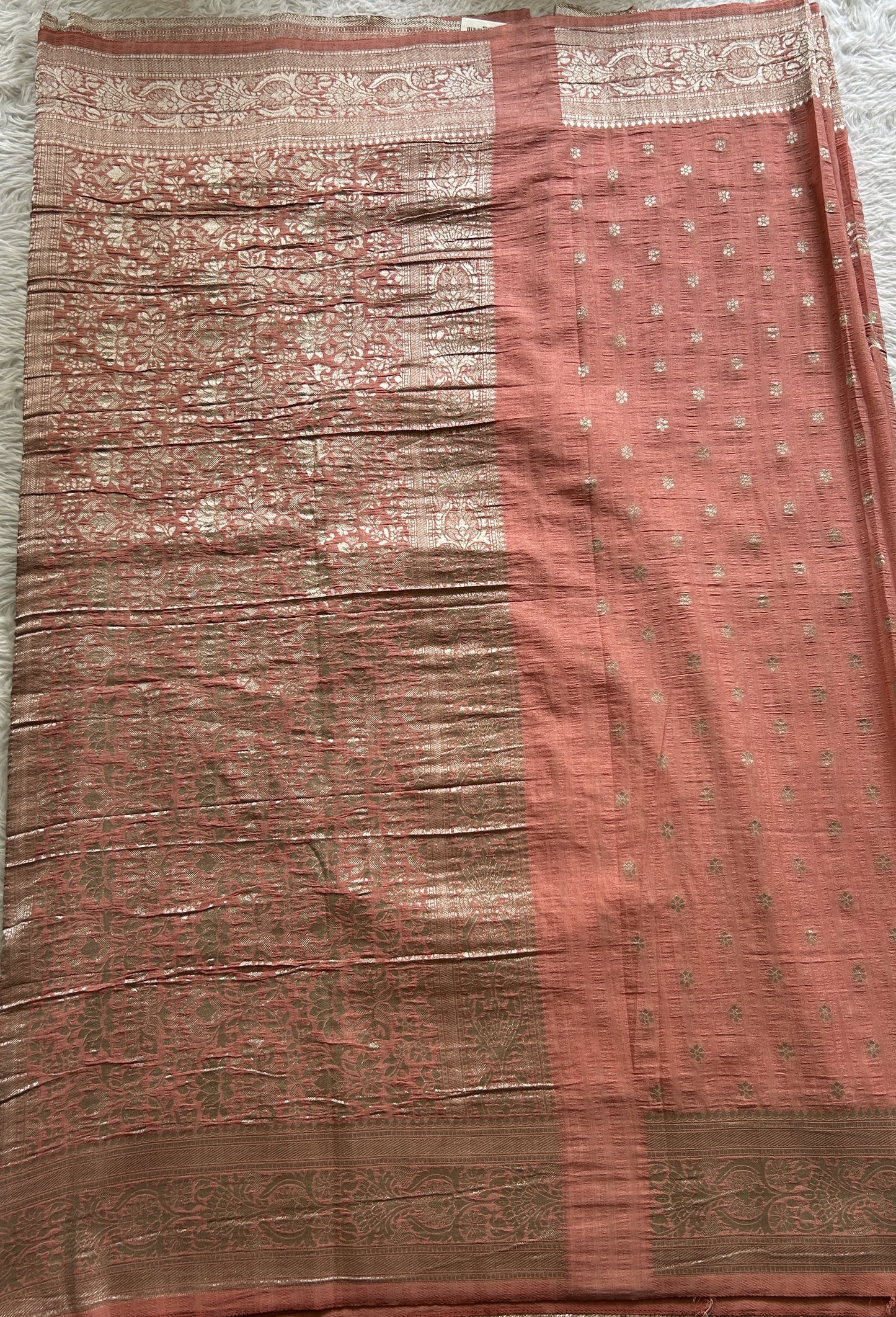 Semi Georgette Saree Baby Pink Colored Complemented with a Zari Border. - Sampradaya Designer Studio