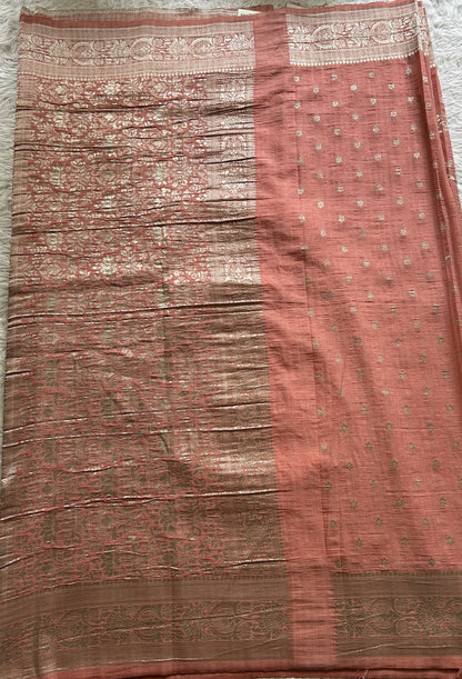 Semi Georgette Saree Baby Pink Colored Complemented with a Zari Border. - Sampradaya Designer Studio