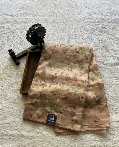 Banarasi Tissue Kora Allover Saree Peach Colored Complemented with a Scallop Border. - Sampradaya Designer Studio