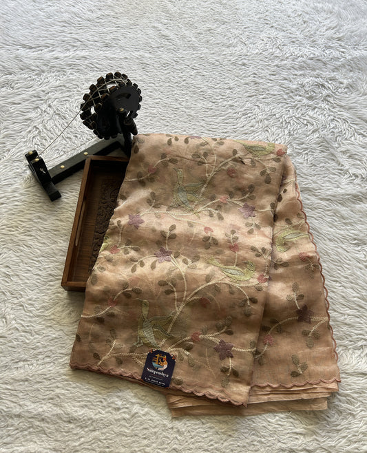 Banarasi Tissue Kora Allover Saree Peach Colored Complemented with a Scallop Border. - Sampradaya Designer Studio