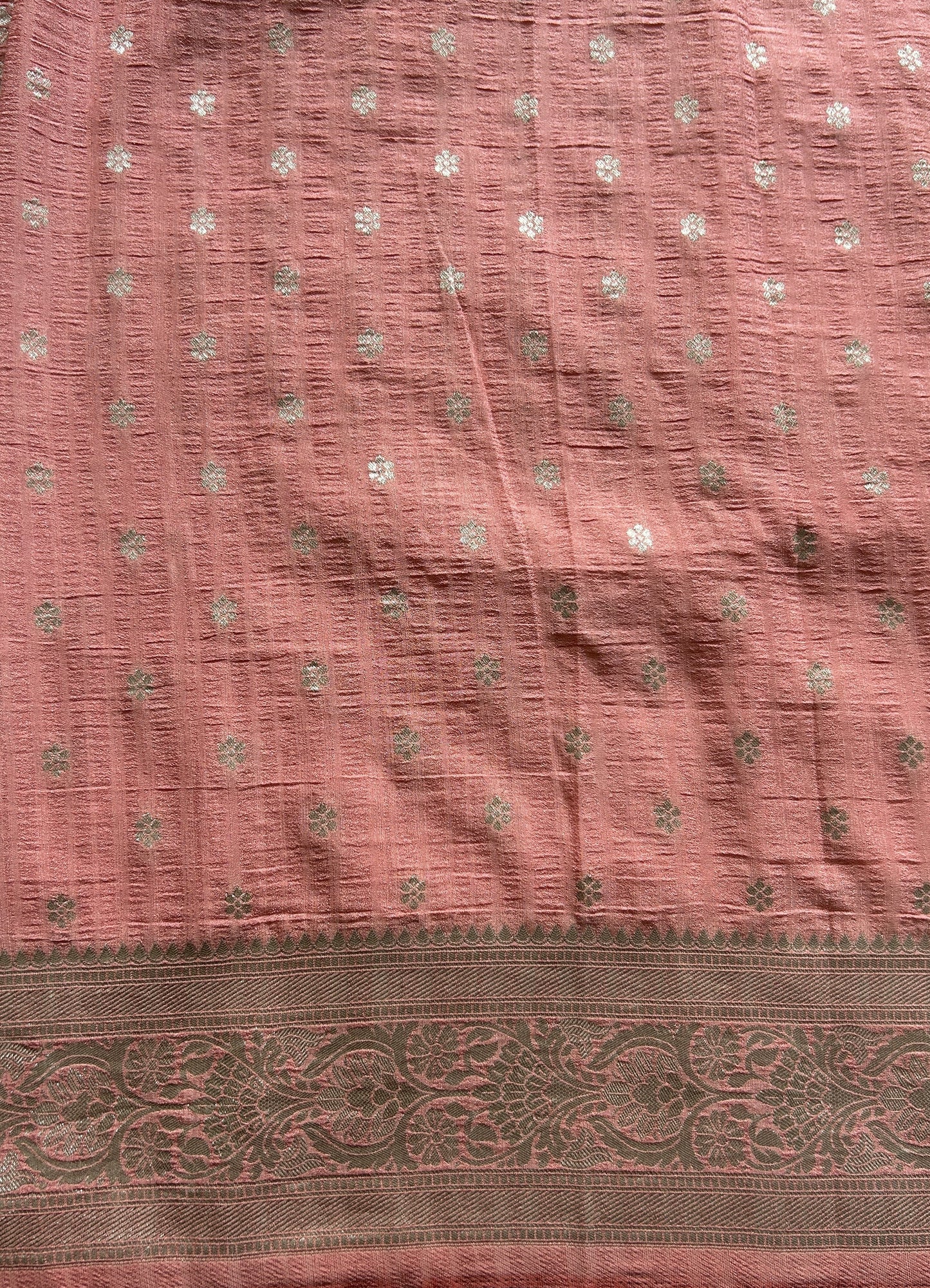 Semi Georgette Saree Baby Pink Colored Complemented with a Zari Border. - Sampradaya Designer Studio